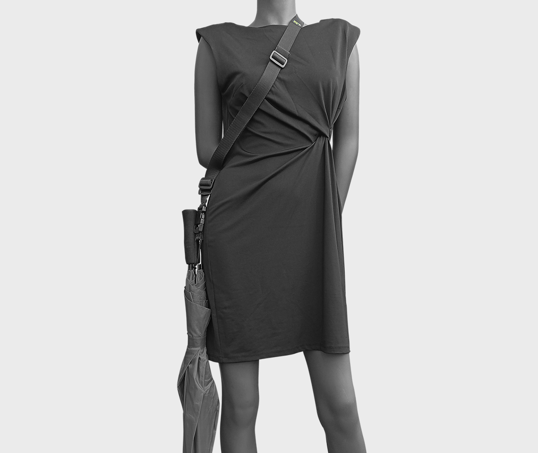 Umbrella Strap clipped to the shoulder strap